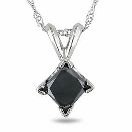 1.00 CT. Black Princess-Cut Diamond Solitaire Pendant in 10K White Gold - 17&quot;