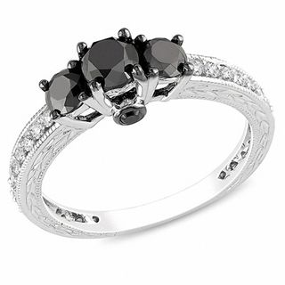 1.24 CT. T.W. Enhanced Black and White Diamond Three Stone Engagement Ring in 10K White Gold