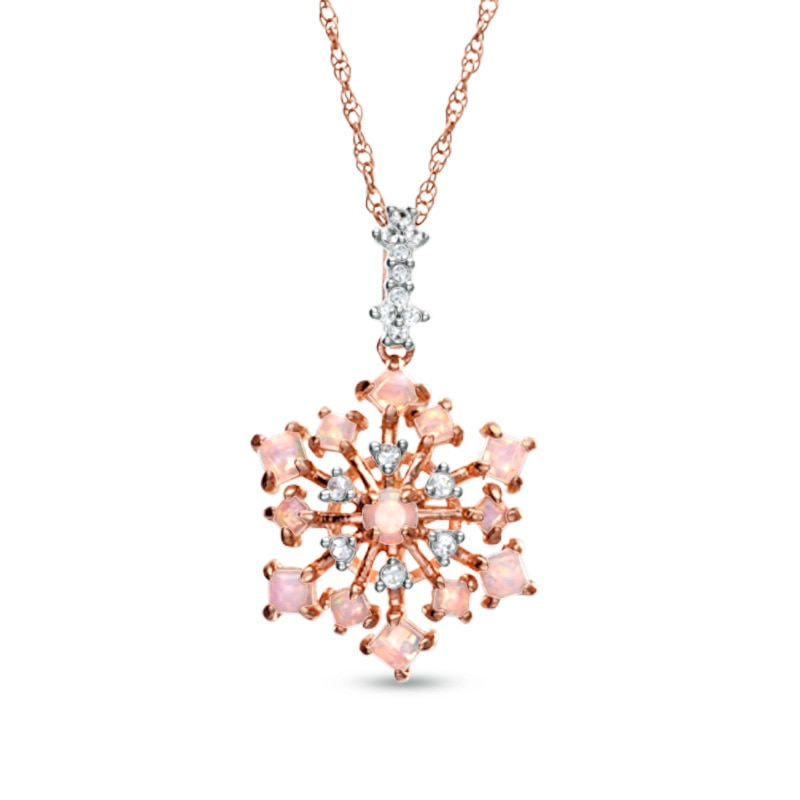 Princess-Cut Lab-Created Pink Opal and White Sapphire Snowflake Pendant in Sterling Silver with 14K Rose Gold Plate|Peoples Jewellers