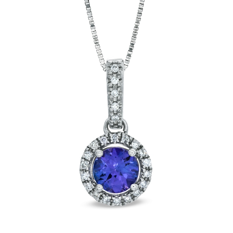 5.5mm Tanzanite and Diamond Accent Pendant in 14K White Gold|Peoples Jewellers