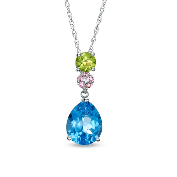 Multi-Gemstone and Lab-Created White Sapphire Drop Pendant in Sterling Silver