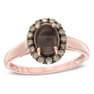 Oval Smoky Quartz and 0.24 CT. T.W. Enhanced Champagne Diamond Ring in 10K Rose Gold