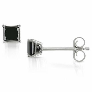 CT. T.W. Princess-Cut Black Diamond Solitaire Stud Earrings in 10K White Gold