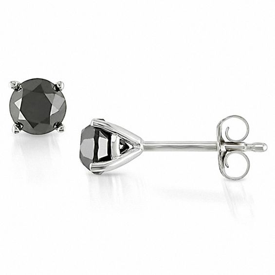 1.00 CT. T.W. Black Diamond Solitaire Stud Earrings in 10K White Gold