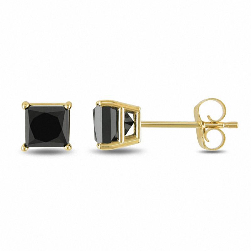 1.00 CT. T.W. Princess-Cut Black Diamond Stud Earrings in 10K Gold