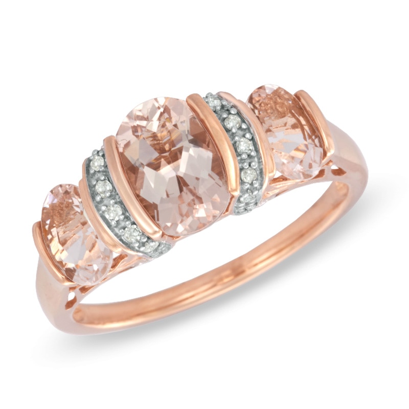 Oval Morganite and Diamond Accent Three Stone Collar Ring in 10K Rose Gold