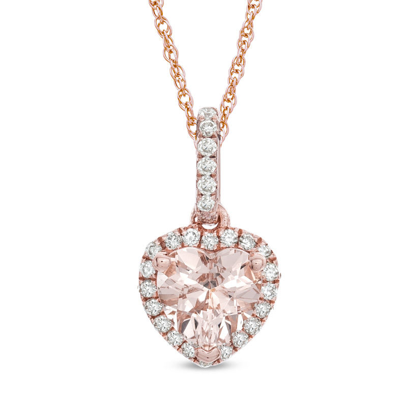 6.0mm Heart-Shaped Morganite and Diamond Accent Pendant in 10K Rose Gold|Peoples Jewellers