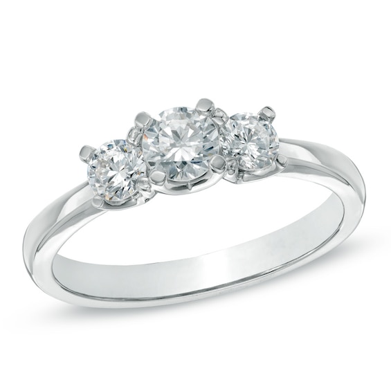 CT. T.W. Certified Canadian Diamond Three Stone Engagement Ring in 14K White Gold (I/I2