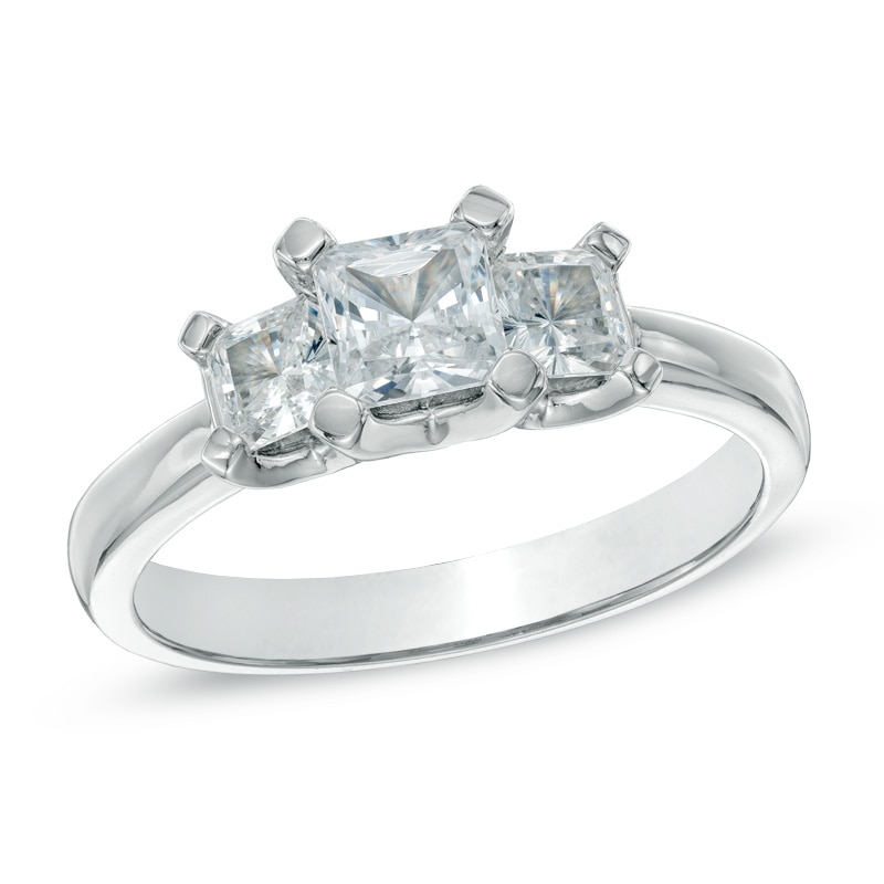 CT. T.W. Certified Canadian Princess-Cut Diamond Three Stone Ring in 14K White Gold (I/I2)|Peoples Jewellers