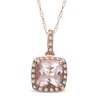 Thumbnail Image 0 of 7.0mm Cushion-Cut Morganite and Diamond Accent Frame Pendant in 10K Rose Gold