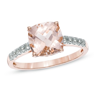 8.0mm Cushion-Cut Morganite and Diamond Accent Ring in 10K Rose Gold