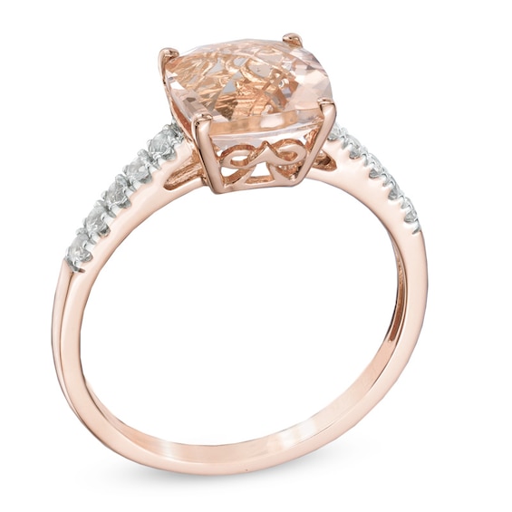 8.0mm Cushion-Cut Morganite and Diamond Accent Ring in 10K Rose Gold