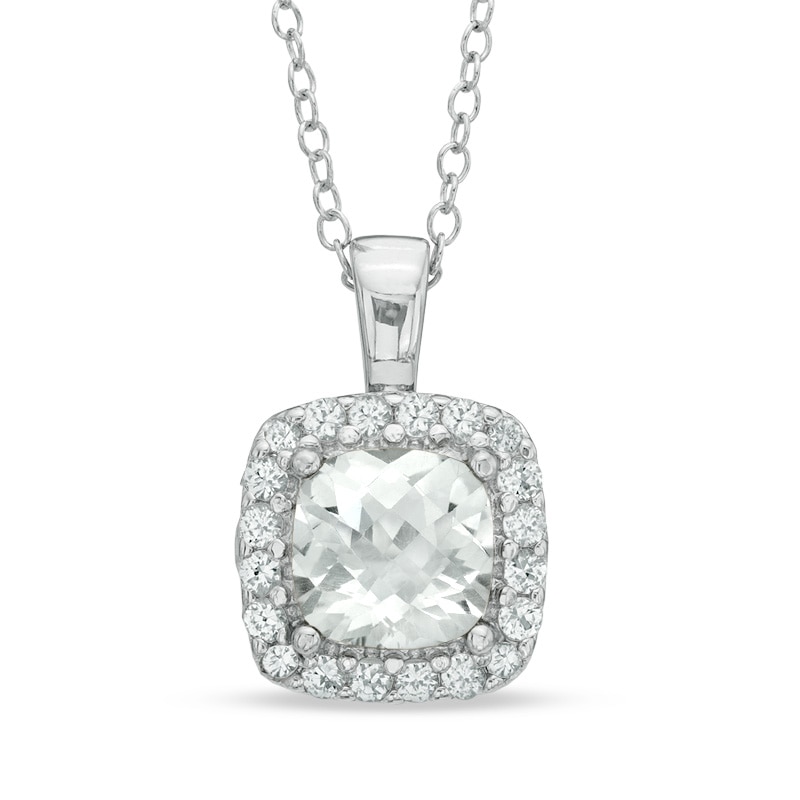 7.0mm Cushion-Cut Lab-Created White Sapphire Frame Pendant in Sterling Silver