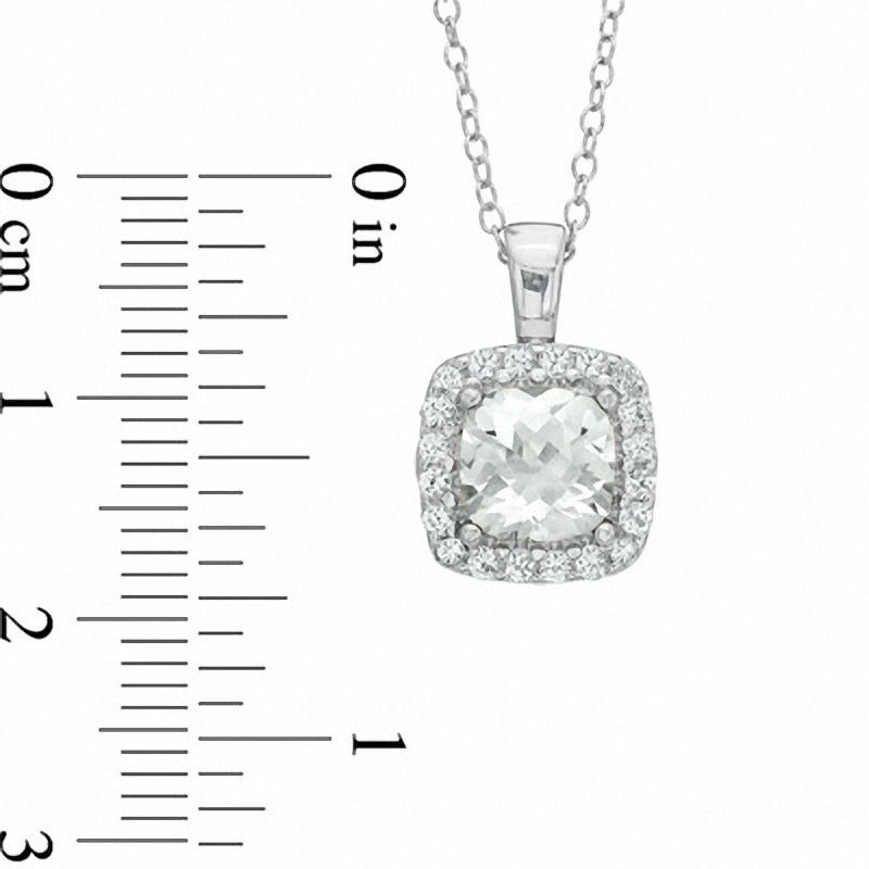 7.0mm Cushion-Cut Lab-Created White Sapphire Frame Pendant in Sterling Silver