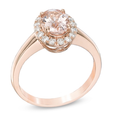 Oval Morganite and 0.11 CT. T.W. Diamond Frame Split Shank Ring in 10K Rose Gold