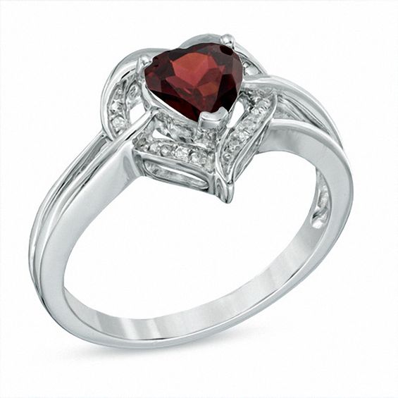 6.0mm Heart-Shaped Garnet and Diamond Accent Ring in Sterling Silver