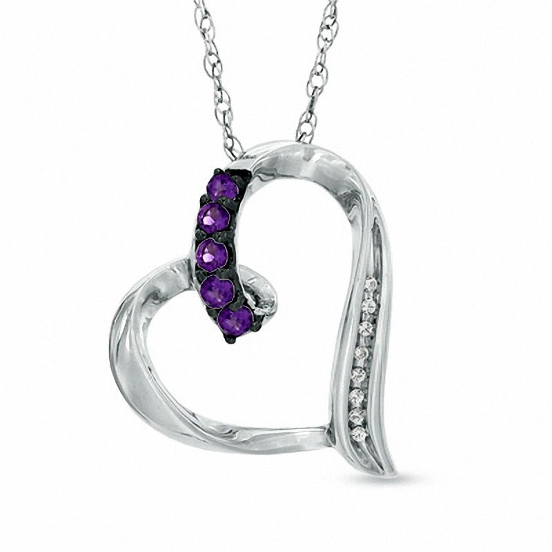 Amethyst and Diamond Accent Looping Heart Pendant in Sterling Silver
