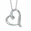 Thumbnail Image 0 of Lab-Created White Sapphire and Diamond Accent Looping Heart Pendant in Sterling Silver