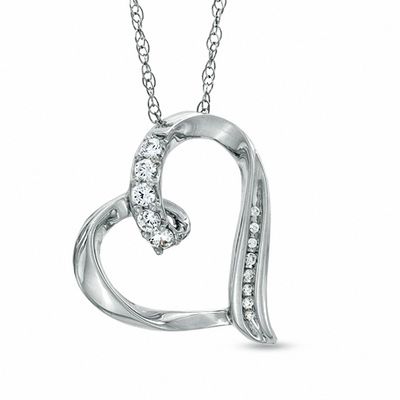 Lab-Created Sapphire and Diamond Accent Looping Heart Pendant in Sterling Silver