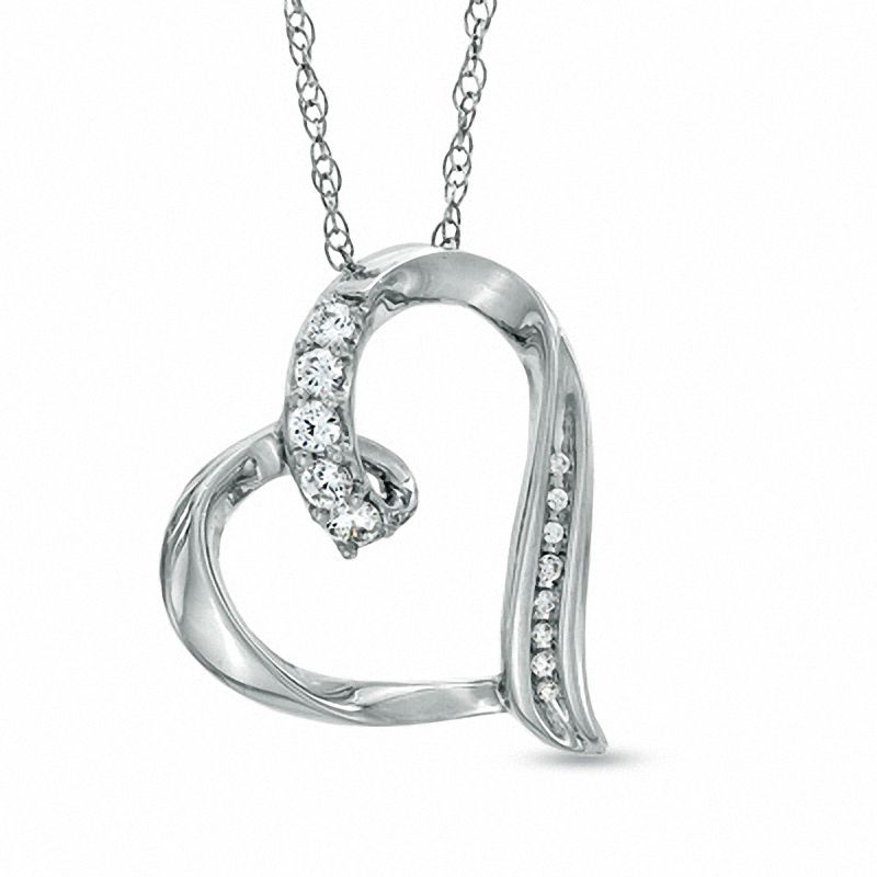 Lab-Created White Sapphire and Diamond Accent Looping Heart Pendant in Sterling Silver