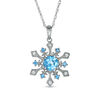 6.0mm Blue Topaz and Lab-Created White Sapphire Snowflake Pendant in Sterling Silver