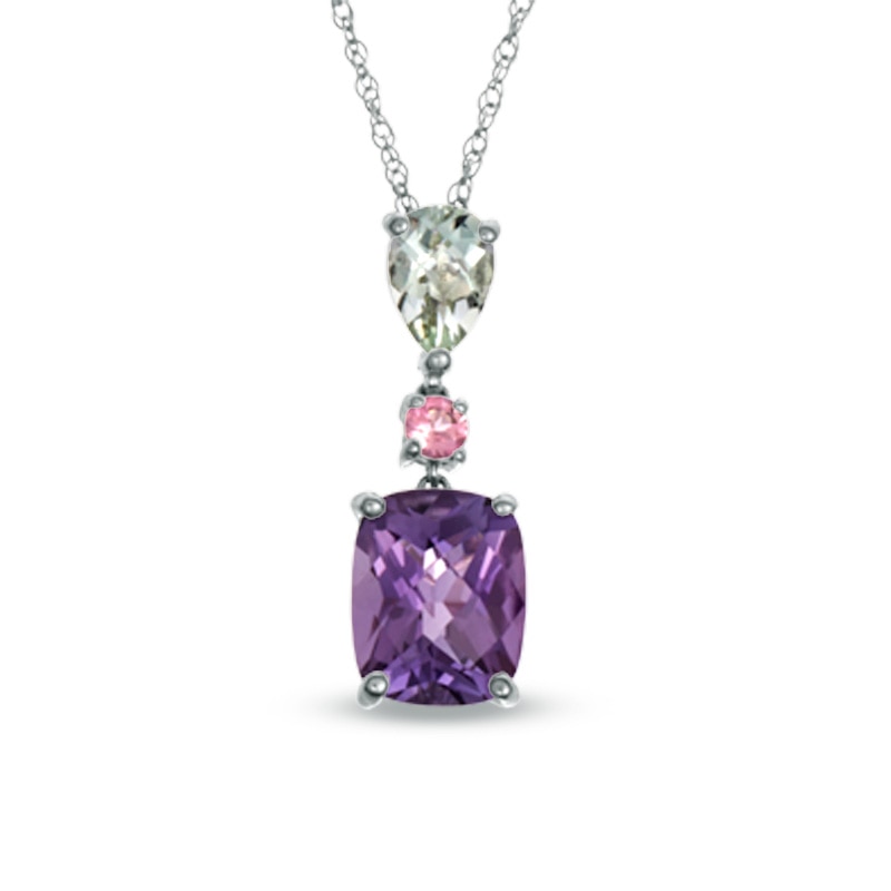 Cushion-Cut Amethyst, Green Quartz and Pink Tourmaline Pendant in Sterling Silver|Peoples Jewellers