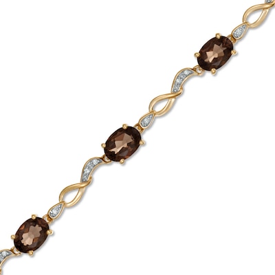 Oval Smoky Quartz and Diamond Accent Bracelet in 10K Gold - 7.25"