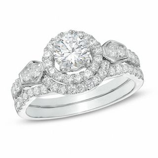 1.25 CT. T.W. Diamond Frame Bridal Set in 14K White Gold