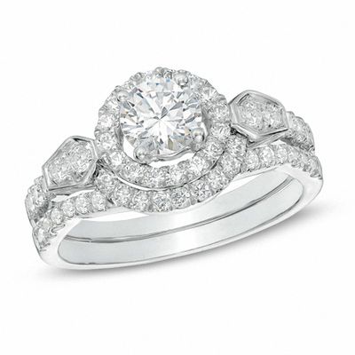 1.25 CT. T.W. Diamond Frame Bridal Set in 14K White Gold