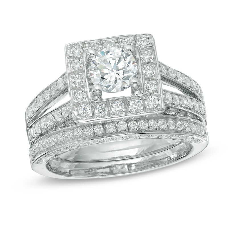 2.00 CT. T.W. Diamond Frame Split Shank Bridal Set in 14K White Gold