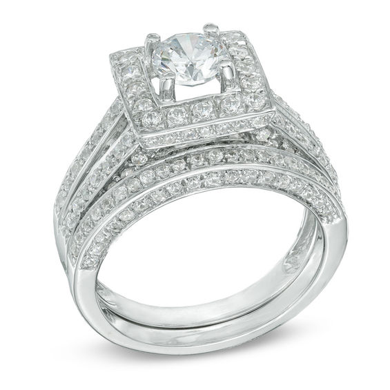 2.00 CT. T.W. Diamond Frame Split Shank Bridal Set in 14K White Gold