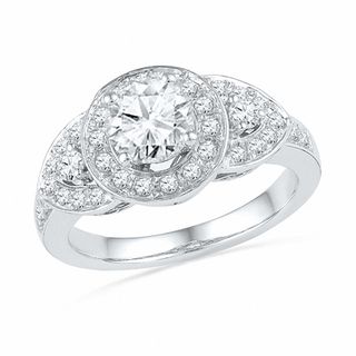 1.50 CT. T.W. Diamond Frame Three Stone Bridal Set in 14K White Gold