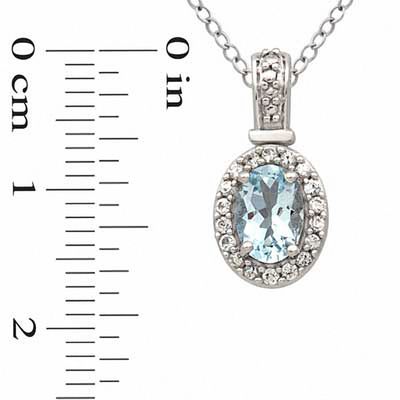 Oval Aquamarine and Lab-Created White Sapphire Pendant and Ring Set in Sterling Silver - Size 7