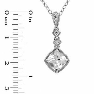 7.0mm Cushion-Cut Lab-Created White Sapphire Pendant and Earrings Set in Sterling Silver