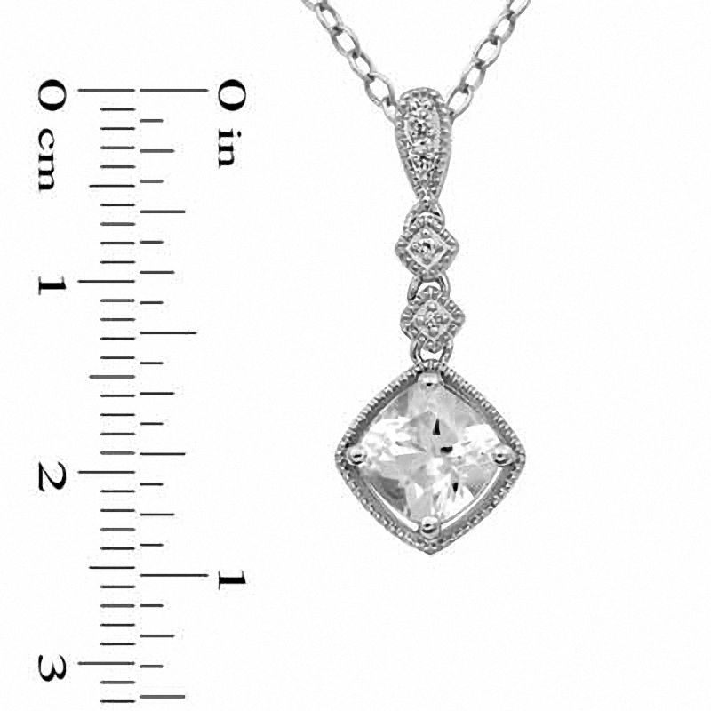 7.0mm Cushion-Cut Lab-Created White Sapphire Pendant and Earrings Set in Sterling Silver