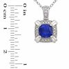 6.0mm Cushion-Cut Lab-Created Ceylon and White Sapphire Pendant and Ring Set in Sterling Silver - Size 7