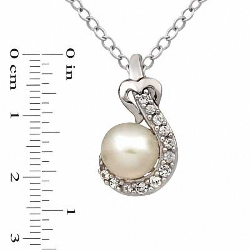 6.0-7.0mm Freshwater Cultured Pearl and Lab-Created White Sapphire Pendant and Earrings Set in Sterling Silver
