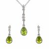 Thumbnail Image 0 of Pear-Shaped Peridot and Lab-Created White Sapphire Pendant and Earrings Set in Sterling Silver