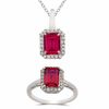 Emerald-Cut Lab-Created Ruby and White Sapphire Pendant and Ring Set in Sterling Silver - Size 7