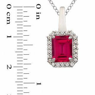 Emerald-Cut Lab-Created Ruby and White Sapphire Pendant and Ring Set in Sterling Silver - Size 7