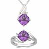 Thumbnail Image 0 of 8.0mm Cushion-Cut Amethyst and Lab-Created White Sapphire Pendant and Ring Set in Sterling Silver - Size 7