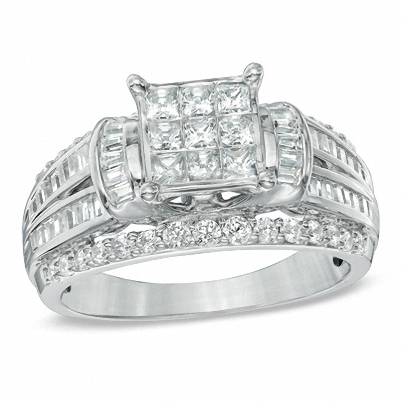 1.25 CT. T.W. Princess-Cut Composite Diamond Collar Engagement Ring in 10K White Gold|Peoples Jewellers