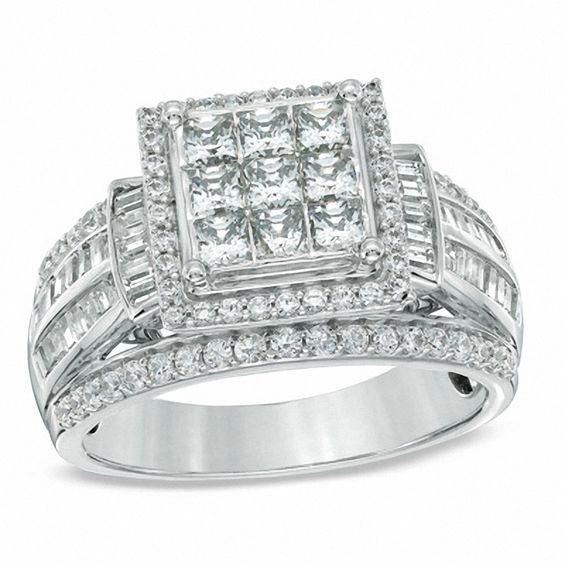 1.25 CT. T.W. Princess-Cut Composite Diamond Frame Engagement Ring in 10K Gold