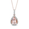 Thumbnail Image 0 of Pear-Shaped Morganite and 0.09 CT. T.W. Diamond Frame Pendant in 10K Rose Gold