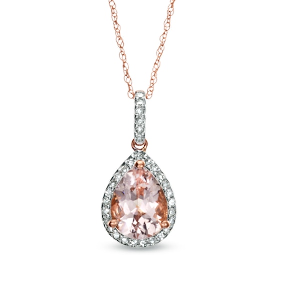 Pear-Shaped Morganite and 0.09 CT. T.W. Diamond Frame Pendant in 10K Rose Gold