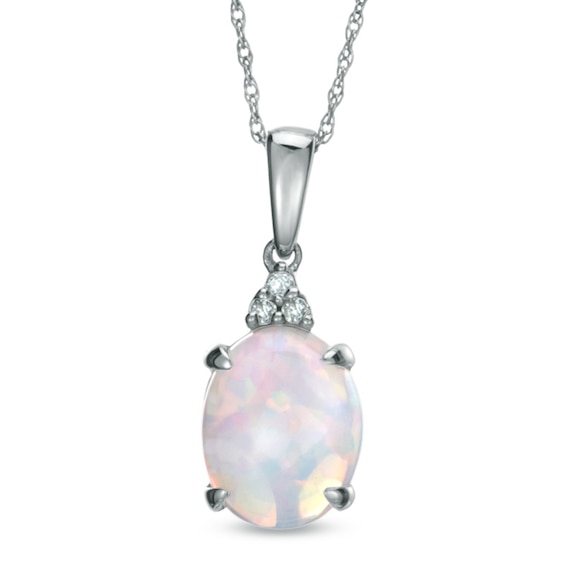 Oval Lab-Created Opal and Diamond Accent Pendant in 10K White Gold