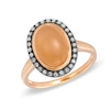 Oval Peach Moonstone and 0.11 CT. T.W. Enhanced Champagne Diamond Ring in 10K Rose Gold