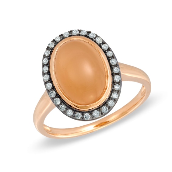 Oval Peach Moonstone and 0.11 CT. T.W. Enhanced Champagne Diamond Ring in 10K Rose Gold