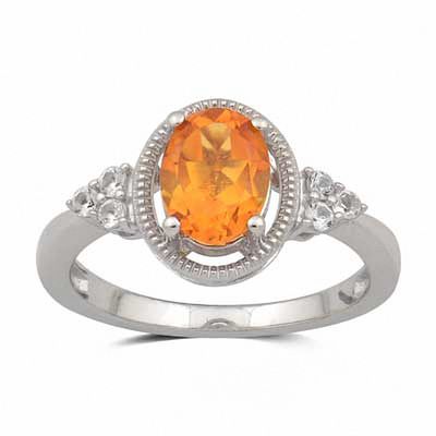 Oval Citrine and Lab-Created White Sapphire Pendant and Ring Set in Sterling Silver - Size 7