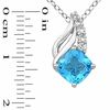 7.0mm Cushion-Cut Swiss Blue Topaz and Lab-Created White Sapphire Pendant and Ring Set in Sterling Silver - Size 7